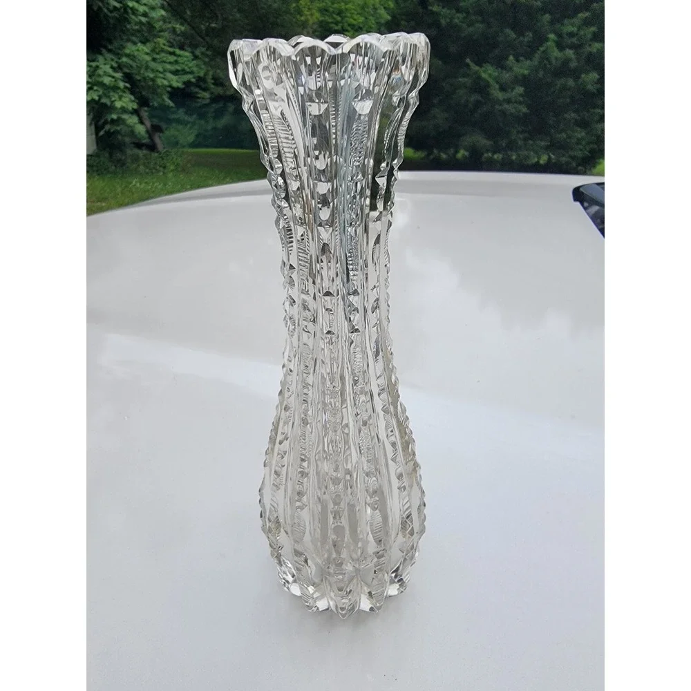 VINTAGE AMERICAN BRILLIANT CUT GLASS CRYSTAL FLOWER BUD VASE NOTCHED PRISM PTTRN